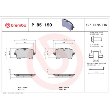 BREMBO Bremsklötze HA | AUDI A4,A5,A6,A7,PORSCHE 07 | P 85 150X