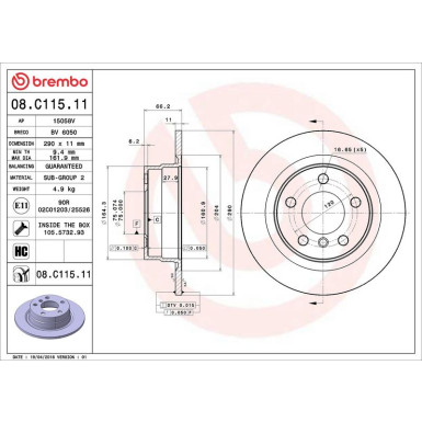 11 482 068 Bremsscheibe HA | BMW 1 10 | 08.C115.11