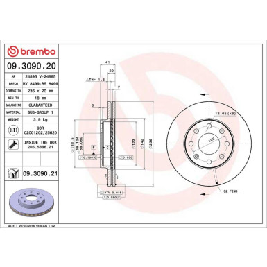 90 481 006 Bremsscheibe VA | DAEWOO,CHEV Aveo,Kalos,Spark 02 | 09.3090.21