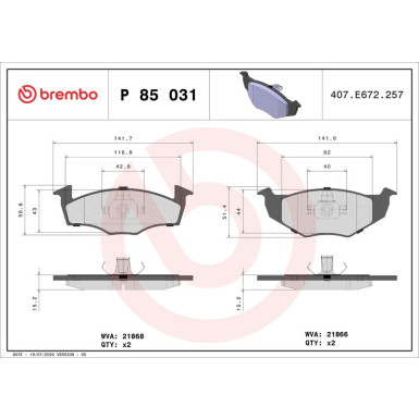 BREMBO Bremsklötze VA | SEAT Ibiza VW Golf 91-09 | P 85 031