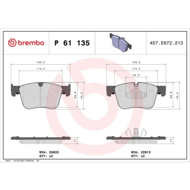 BREMBO Bremsklötze VA | CITROEN Berlingo, C4, C5 18 | P 61 135X