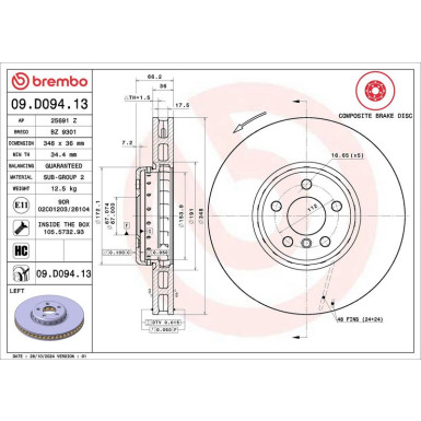 11 481 129 Brembo Premium VA zweiteilig | BMW 5, 7, X3 M-Paket 15 | 09.D094.13