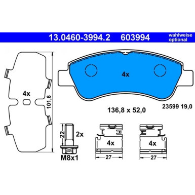 Bremsbelagsatz Citroen P. Berlingo/C2/C3/C4/Ds3/Xsara 1,0-2,0 96 | 13.0460-3994.2