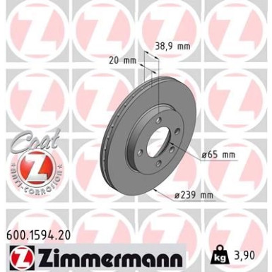 ZIMMERMANN Bremsscheibe | 600.1594.20