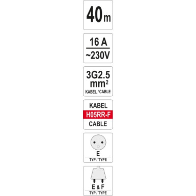 Kabeltrommel 40M 3G 2,5 Franz÷sisch Typ E Nicht Schuko | YT-8107