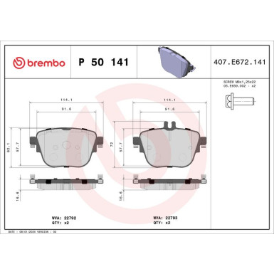 BREMBO Bremsklötze HA | MERCEDES E-Klasse 17 | P 50 141