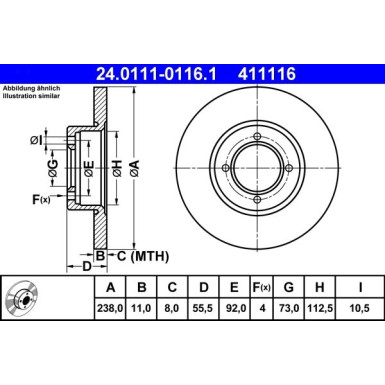 ATE Bremsscheibe | 24.0111-0116.1