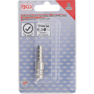 BGS Druckluft-Stecknippel mit 8 mm Schlauchanschluss | 3222-2