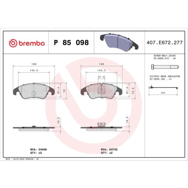 BREMBO Bremsklötze VA | AUDI A4, A5, A6, A7, Q5 07-18 | P 85 098