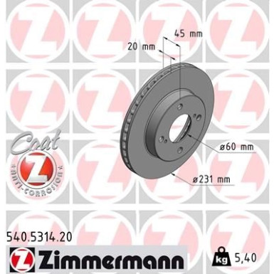 ZIMMERMANN Bremsscheibe | 540.5314.20