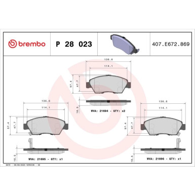 BREMBO Bremsklötze VA | HONDA Civic, CRX 91-06 | P 28 023