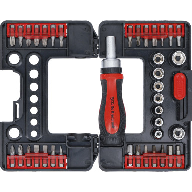 BGS Bit-/Steckschlüssel-Einsatz-Satz | mit Ratschen-Drehgriff für Bits, umschaltbar | 38-tlg | 20138