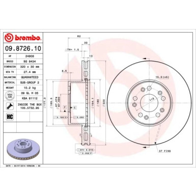 15 481 038 Bremsscheibe VA | MERCEDES W140 91 | 09.8726.10