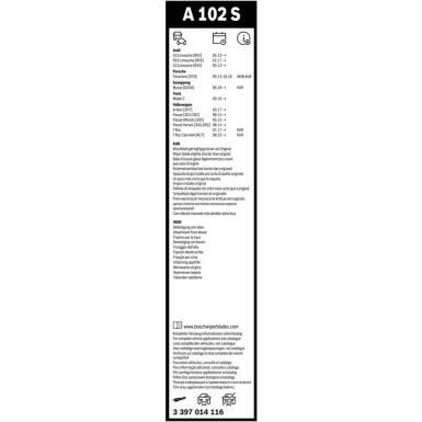 BOSCH | Wischerblatt AeroTwin A102S | VW Passat 08/14 | 3397014116