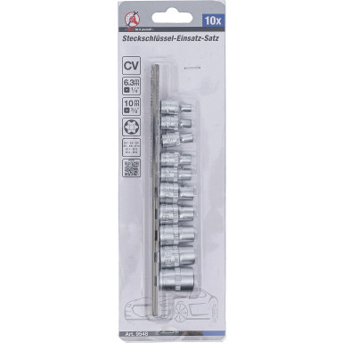 BGS Steckschlüssel-Einsatz-Satz E-Profil | Antrieb Innenvierkant 6,3 mm (1/4"""") / 10 mm (3/8"""") | SW E4 - E16 | 10-tlg | 9548