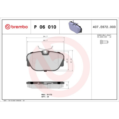 BREMBO Bremsklötze VA | BMW 3, Z1 82-94 | P 06 010