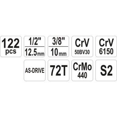 Steckschlüsselsatz Xxl Typ2 1/2 + 1/4 122-Tlg | YT-38901