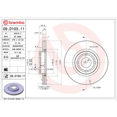 Bremsscheibe VA | FORD Fiesta 17 | 09.D103.11