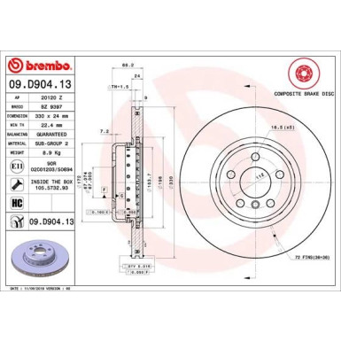 Bremsscheibe VA | BMW 5, X3, X4 16 | 09.D904.13