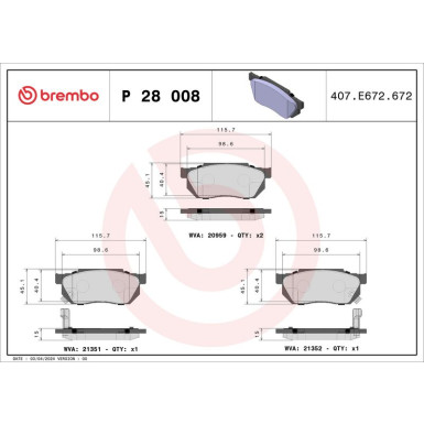 BREMBO Bremsklötze VA | HONDA Civic, CRX | P 28 008