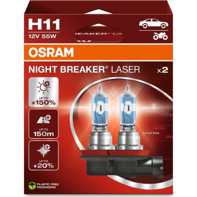 OSRAM H11 12V 55W PGJ19-2 NIGHT BREAKER LASER +150% Licht