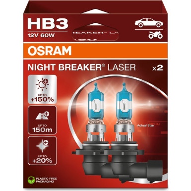 OSRAM HB3 12V 60W P20d NIGHT BREAKER LASER +150% Licht