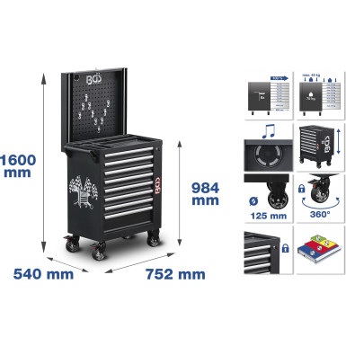 BGS Werkstattwagen | 8 Schubladen | mit 263 Werkzeugen | 4106