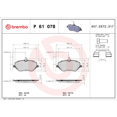 BREMBO Bremsklötze VA | CITROEN C5, C6 PEUGEOT 407, 607 05-12 | P 61 078