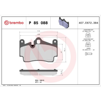 BREMBO Bremsklötze HA | AUDI Q7 PORSCHE Cayenne 02-16 | P 85 088