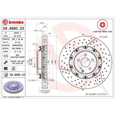 15 481 124 Brembo PREMIUM VA zweiteilig | MERCEDES S,CL 03 | 09.8880.23