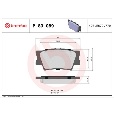 BREMBO Bremsklötze HA | LEXUS Es TOYOTA RAV4 05-18 | P 83 089