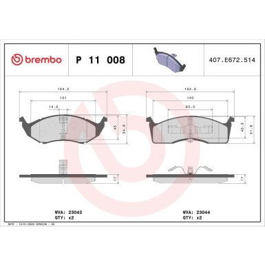 BREMBO Bremsklötze VA | CHRYSLER Neon/Voyager 94 | P 11 008