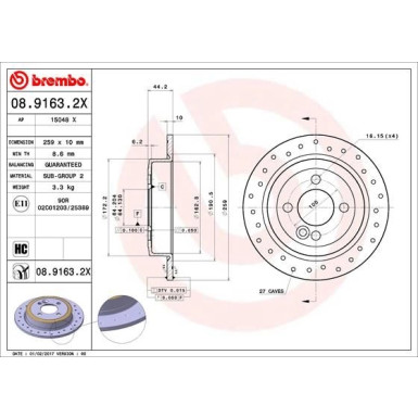 Bremsscheibe HA Xtra | MINI One, Cooper 01 | 08.9163.2X