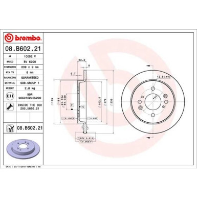 Bremsscheibe HA | HONDA Jazz 15 | 08.B602.21