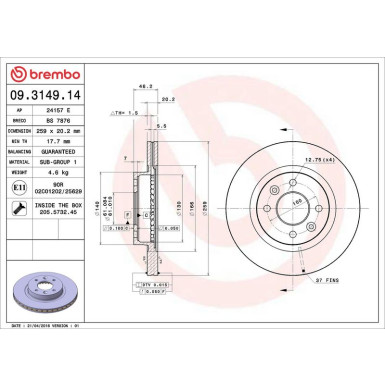 72 481 015 Bremsscheibe VA | RENAULT 18,25,Espace 85 | 09.3149.14