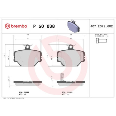 BREMBO Bremsklötze VA | SMART Crossblade, ForTwo 00-07 | P 50 038