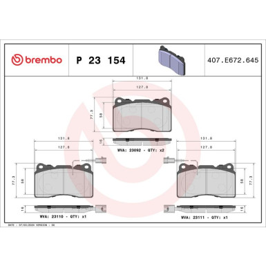 BREMBO Bremsklötze Xtra VA | ALFA Giulietta 10 | P 23 154X