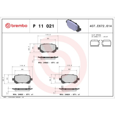 BREMBO Bremsklötze HA | Chrysler Grand Voyager FIAT Freemont 07 | P 11 021