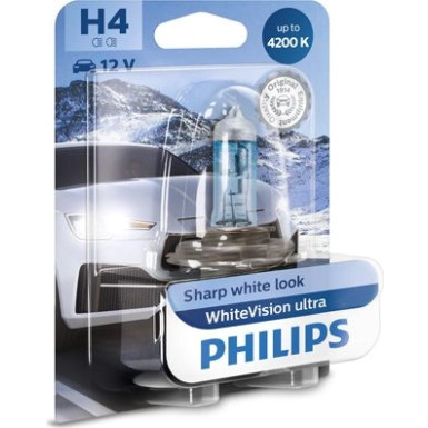 H4 12V 60/55W P43t WhiteVision Ultra 4200K 1 St. Blister Philips | PHILIPS 1Stk-Blister | 12342WVUB1