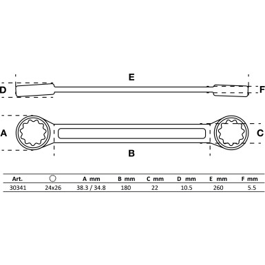 BGS Doppel-Ringschlüssel | extra flach | SW 24 x 26 mm | 30341