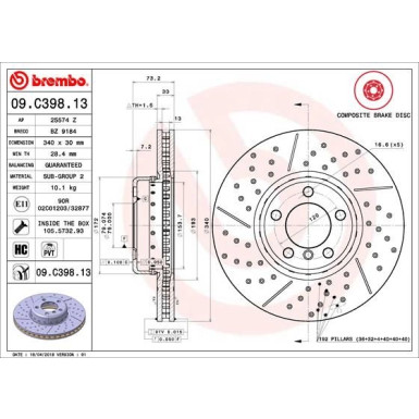 11 481 119 Brembo PREMIUM VA zweiteilig | BMW 1er, 2er, 3er, 4er 10 | 09.C398.13