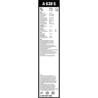 BOSCH | Scheibenwischer Aerotwin A638S 650/530 | Audi A6 [C7] | 3397007638