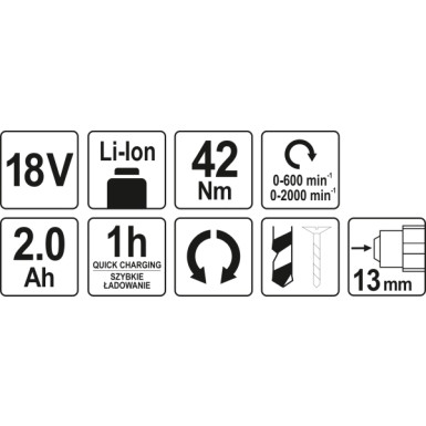 Akku-Schrauber Typ3 18V Max 42Nm 2000 1/Min Im Koffer Inkl. 1X2,0 Ah Li-Ion B÷rstenlos | YT-82794