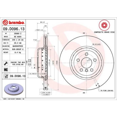 11 482 099 Brembo PREMIUM HA zweiteilig | BMW 5, 6, 7 16 | 09.D096.13