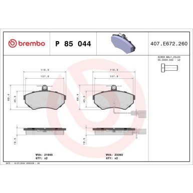 BREMBO Bremsklötze VA | AUDI A4 SEAT VW 94-01 | P 85 044