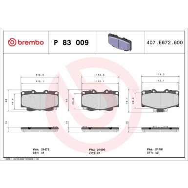 BREMBO Bremsklötze VA | TOYOTA Hilux, Land Cruiser 82-06 | P 83 009