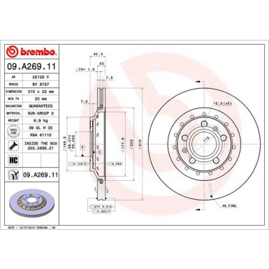 12 482 037 Bremsscheibe HA | AUDI A8,VW Phaeton 02 | 09.A269.11