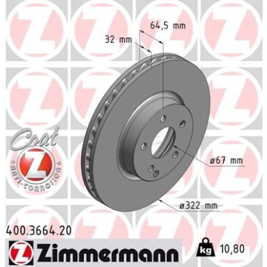 ZIMMERMANN Bremsscheibe | 400.3664.20