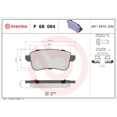 BREMBO Bremsklötze HA | RENAULT Grand Scenic 09 | P 68 064