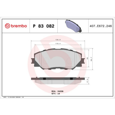 BREMBO Bremsklötze VA | TOYOTA Auris, Corolla 00-18 | P 83 082